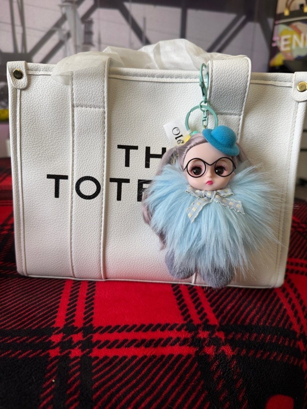 Doll Face Blue Fur Doll Keychain